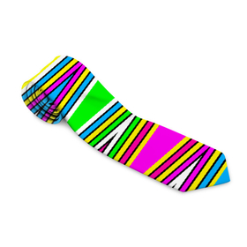 Галстук 3D с принтом Полосатый радужный разноцветный геометрический узор в Белгороде, 100% полиэстер | Длина 148 см; Плотность 150-180 г/м2 | геометрический узор | молодежный | неоновый | полосатый | радуга