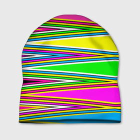 Шапка 3D с принтом Полосатый радужный разноцветный геометрический узор в Тюмени, 100% полиэстер | универсальный размер, печать по всей поверхности изделия | геометрический узор | молодежный | неоновый | полосатый | радуга