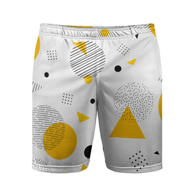 Мужские шорты спортивные с принтом GEOMETRIC INTERWEAVING OF SHAPES в Кировске,  |  | абстрактный | белый | вектор | геометрический | графический | желтый | красочный | линии | треугольники | узор | формы | цвет | черный