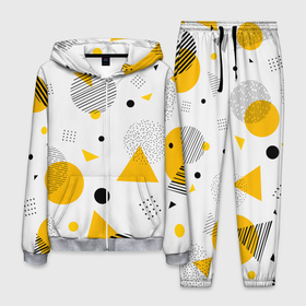 Мужской костюм 3D с принтом GEOMETRIC INTERWEAVING OF SHAPES в Санкт-Петербурге, 100% полиэстер | Манжеты и пояс оформлены тканевой резинкой, двухслойный капюшон со шнурком для регулировки, карманы спереди | абстрактный | белый | вектор | геометрический | графический | желтый | красочный | линии | треугольники | узор | формы | цвет | черный