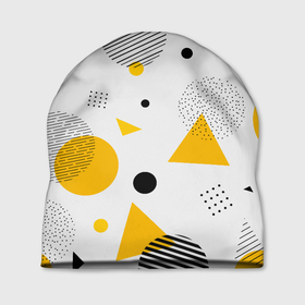 Шапка 3D с принтом GEOMETRIC INTERWEAVING OF SHAPES в Екатеринбурге, 100% полиэстер | универсальный размер, печать по всей поверхности изделия | абстрактный | белый | вектор | геометрический | графический | желтый | красочный | линии | треугольники | узор | формы | цвет | черный