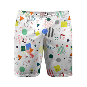 Мужские шорты спортивные с принтом MULTICOLORED GEOMETRIC SHAPES в Новосибирске,  |  | абстрактный | белый | вектор | геометрический | графический | зеленый | красочный | линии | оранжевый | розовый | синий | треугольники | узор | формы | цвет | черный
