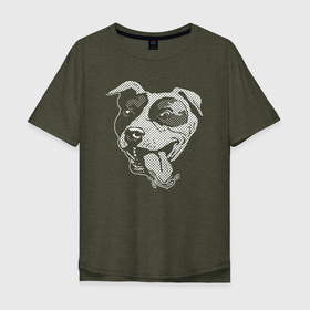 Мужская футболка хлопок Oversize с принтом Счастливая морда питбуля в Тюмени, 100% хлопок | свободный крой, круглый ворот, “спинка” длиннее передней части | pit bull | животное | пес | песель | песик | пит буль | питбули | питбуль | собака | собачка | щенок