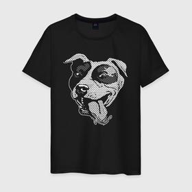 Мужская футболка хлопок с принтом Счастливая морда питбуля в Новосибирске, 100% хлопок | прямой крой, круглый вырез горловины, длина до линии бедер, слегка спущенное плечо. | pit bull | животное | пес | песель | песик | пит буль | питбули | питбуль | собака | собачка | щенок