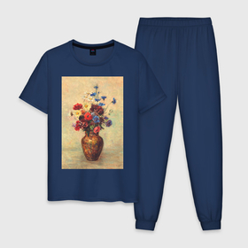 Мужская пижама хлопок с принтом Flowers in a Vase (Букет цветов) в Петрозаводске, 100% хлопок | брюки и футболка прямого кроя, без карманов, на брюках мягкая резинка на поясе и по низу штанин
 | букет | ваза | винтаж | горы | живопись | картина | классика | пейзаж | природа | роза | ромашки | цветы