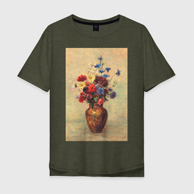 Мужская футболка хлопок Oversize с принтом Flowers in a Vase (Букет цветов) в Петрозаводске, 100% хлопок | свободный крой, круглый ворот, “спинка” длиннее передней части | букет | ваза | винтаж | горы | живопись | картина | классика | пейзаж | природа | роза | ромашки | цветы