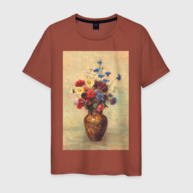 Мужская футболка хлопок с принтом Flowers in a Vase (Букет цветов) в Новосибирске, 100% хлопок | прямой крой, круглый вырез горловины, длина до линии бедер, слегка спущенное плечо. | букет | ваза | винтаж | горы | живопись | картина | классика | пейзаж | природа | роза | ромашки | цветы