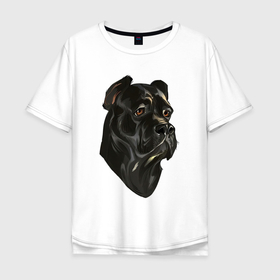 Мужская футболка хлопок Oversize с принтом Портрет Кане корсо , 100% хлопок | свободный крой, круглый ворот, “спинка” длиннее передней части | арт | голова собаки | животное | кане корсо | летающая голова | рисунок | собака | чёрная собака