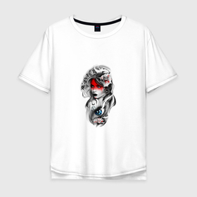 Мужская футболка хлопок Oversize с принтом HIPPIE GIRL в Белгороде, 100% хлопок | свободный крой, круглый ворот, “спинка” длиннее передней части | глаз | девушка | забавный | заводной | красный | симпатичный | хиппи | хипстер | цветок | циферблат