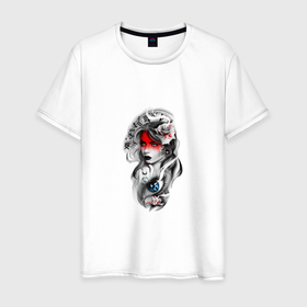 Мужская футболка хлопок с принтом HIPPIE GIRL в Екатеринбурге, 100% хлопок | прямой крой, круглый вырез горловины, длина до линии бедер, слегка спущенное плечо. | глаз | девушка | забавный | заводной | красный | симпатичный | хиппи | хипстер | цветок | циферблат
