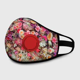 Маска из неопрена с принтом MILLION MULTICOLORED FLOWERS в Курске, неопрен 100% | Форма огибающая нос. Резинки для ушей с дополнительной резинкой на затылке. Клапан для выдоха для активного дыхания при занятиях спортом. Эластичный материал маски и окантовки для лучшего растяжения и прилегания маски.  | Тематика изображения на принте: абстрактный | гвоздики | желтый | красный | разноцветный | розы | фон