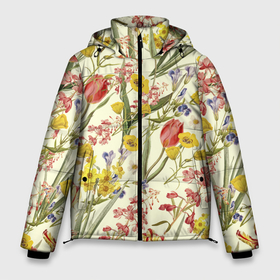 Мужская зимняя куртка 3D с принтом Цветы Весенние Тюльпаны в Екатеринбурге, верх — 100% полиэстер; подкладка — 100% полиэстер; утеплитель — 100% полиэстер | длина ниже бедра, свободный силуэт Оверсайз. Есть воротник-стойка, отстегивающийся капюшон и ветрозащитная планка. 

Боковые карманы с листочкой на кнопках и внутренний карман на молнии. | Тематика изображения на принте: flowers | букет | природа | растение | тюльпаны | флора | цветы