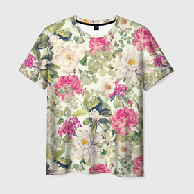 Мужская футболка 3D с принтом Цветы Винтажные Розы в Тюмени, 100% полиэфир | прямой крой, круглый вырез горловины, длина до линии бедер | Тематика изображения на принте: flowers | букет | природа | растение | розы | флора | цветы