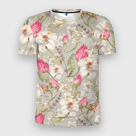 Мужская футболка 3D Slim с принтом Цветы Ностальгические Белые Лилии в Курске, 100% полиэстер с улучшенными характеристиками | приталенный силуэт, круглая горловина, широкие плечи, сужается к линии бедра | flowers | букет | лелии | природа | растение | флора | цветы