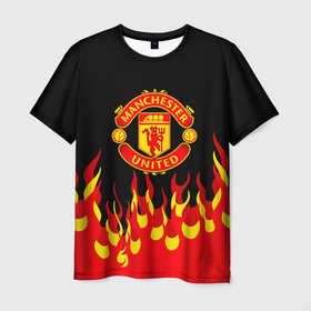 Мужская футболка 3D с принтом манчестер юнайтед   огонь , 100% полиэфир | прямой крой, круглый вырез горловины, длина до линии бедер | fc | fcmu | football | football club | manchester united | red devils | sport | красные дьяволы | манчестер юнайтед | фк | фкмю | футбол | футбольный клуб