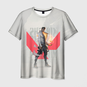 Мужская футболка 3D с принтом PHOENIX | VALORANT в Екатеринбурге, 100% полиэфир | прямой крой, круглый вырез горловины, длина до линии бедер | Тематика изображения на принте: phenix | phoenix | project a | valorant | агент | валарант | валик | валорант | феникс