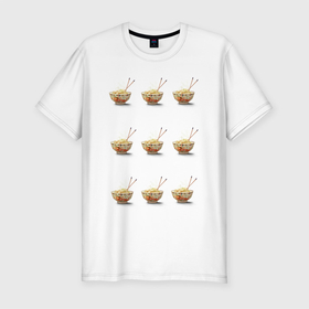 Мужская футболка хлопок Slim с принтом NOODLE BOWL (лапша) в Санкт-Петербурге, 92% хлопок, 8% лайкра | приталенный силуэт, круглый вырез ворота, длина до линии бедра, короткий рукав | noodle | noodle bowl | китайский принт | лапша | нудл