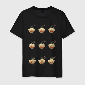 Мужская футболка хлопок с принтом NOODLE BOWL (лапша) в Белгороде, 100% хлопок | прямой крой, круглый вырез горловины, длина до линии бедер, слегка спущенное плечо. | noodle | noodle bowl | китайский принт | лапша | нудл