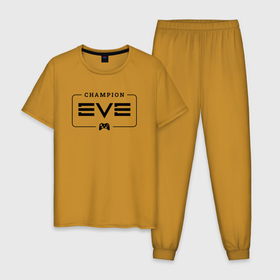 Мужская пижама хлопок с принтом EVE Gaming Champion: рамка с лого и джойстиком в Санкт-Петербурге, 100% хлопок | брюки и футболка прямого кроя, без карманов, на брюках мягкая резинка на поясе и по низу штанин
 | Тематика изображения на принте: champion | echoes | eve | logo | online | ив онлайн | ив эхо | игра | игры | лого | логотип | символ
