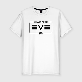 Мужская футболка хлопок Slim с принтом EVE Gaming Champion: рамка с лого и джойстиком в Белгороде, 92% хлопок, 8% лайкра | приталенный силуэт, круглый вырез ворота, длина до линии бедра, короткий рукав | Тематика изображения на принте: champion | echoes | eve | logo | online | ив онлайн | ив эхо | игра | игры | лого | логотип | символ