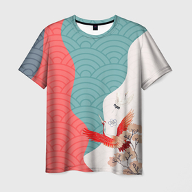Мужская футболка 3D с принтом Японские облака в Санкт-Петербурге, 100% полиэфир | прямой крой, круглый вырез горловины, длина до линии бедер | Тематика изображения на принте: japan | волны | журавль | паттерн | узор | япония