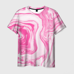Мужская футболка 3D с принтом РОЗОВЫЕ РАЗВОДЫ КРАСКИ | МРАМОР , 100% полиэфир | прямой крой, круглый вырез горловины, длина до линии бедер | абстракция | акварель | волны | жидкость | краска | мрамор | разводы | розовый | смесь красок