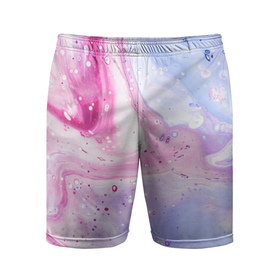 Мужские шорты спортивные с принтом АКВАРЕЛЬНЫЕ РАЗВОДЫ | ПАСТЕЛЬНЫЕ ,  |  | абстракция | акварель | волны | жидкость | краска | мрамор | разводы | розовый | смесь красок | фиолетовый