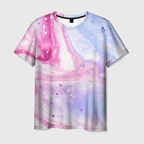 Мужская футболка 3D с принтом АКВАРЕЛЬНЫЕ РАЗВОДЫ | ПАСТЕЛЬНЫЕ в Тюмени, 100% полиэфир | прямой крой, круглый вырез горловины, длина до линии бедер | абстракция | акварель | волны | жидкость | краска | мрамор | разводы | розовый | смесь красок | фиолетовый