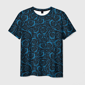 Мужская футболка 3D с принтом Синие розы цветочный узор в Белгороде, 100% полиэфир | прямой крой, круглый вырез горловины, длина до линии бедер | Тематика изображения на принте: blue | flowers | roses | розы | синие розы | синий | цветы