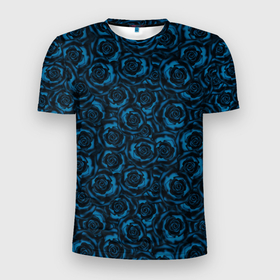 Мужская футболка 3D Slim с принтом Синие розы цветочный узор в Новосибирске, 100% полиэстер с улучшенными характеристиками | приталенный силуэт, круглая горловина, широкие плечи, сужается к линии бедра | blue | flowers | roses | розы | синие розы | синий | цветы