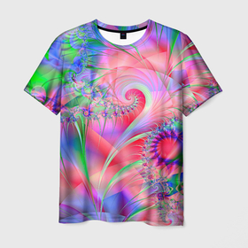 Мужская футболка 3D с принтом WRITHING COLORED FRACTALS в Белгороде, 100% полиэфир | прямой крой, круглый вырез горловины, длина до линии бедер | абстракция | забавный | зеленый | красивый | красочный | синий | текстура | цвет | цветной