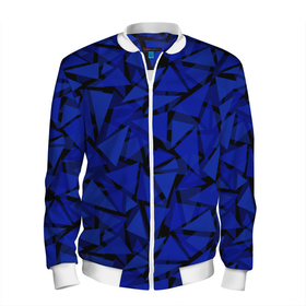 Мужской бомбер 3D с принтом Синие треугольники геометрический узор в Белгороде, 100% полиэстер | застегивается на молнию, по бокам два кармана без застежек, по низу бомбера и на воротнике - эластичная резинка | Тематика изображения на принте: blue | geometric | геометрические фигуры | синий | треугольники