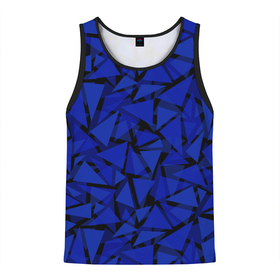 Мужская майка 3D с принтом Синие треугольники геометрический узор в Курске, 100% полиэстер | круглая горловина, приталенный силуэт, длина до линии бедра. Пройма и горловина окантованы тонкой бейкой | blue | geometric | геометрические фигуры | синий | треугольники