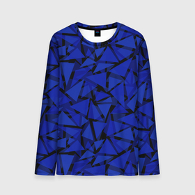 Мужской лонгслив 3D с принтом Синие треугольники геометрический узор в Тюмени, 100% полиэстер | длинные рукава, круглый вырез горловины, полуприлегающий силуэт | blue | geometric | геометрические фигуры | синий | треугольники