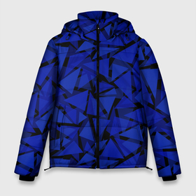 Мужская зимняя куртка 3D с принтом Синие треугольники геометрический узор в Белгороде, верх — 100% полиэстер; подкладка — 100% полиэстер; утеплитель — 100% полиэстер | длина ниже бедра, свободный силуэт Оверсайз. Есть воротник-стойка, отстегивающийся капюшон и ветрозащитная планка. 

Боковые карманы с листочкой на кнопках и внутренний карман на молнии. | Тематика изображения на принте: blue | geometric | геометрические фигуры | синий | треугольники
