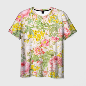 Мужская футболка 3D с принтом Цветы Летнии Английские Розы в Тюмени, 100% полиэфир | прямой крой, круглый вырез горловины, длина до линии бедер | Тематика изображения на принте: flowers | букет | природа | растение | розы | флора | цветы