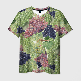Мужская футболка 3D с принтом Кисти Винограда в Курске, 100% полиэфир | прямой крой, круглый вырез горловины, длина до линии бедер | Тематика изображения на принте: brushes | grape | summer | виноград | кисти | лето
