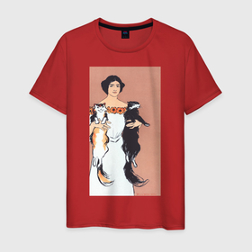 Мужская футболка хлопок с принтом Woman Holding Cats (Девушка с кошками) в Белгороде, 100% хлопок | прямой крой, круглый вырез горловины, длина до линии бедер, слегка спущенное плечо. | винтаж | девушка | живопись | картина | классика | кот | кошки | красота | пейзаж | плакат | портрет | реклама