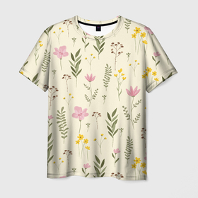 Мужская футболка 3D с принтом Цветы Нарисованные Дикие в Екатеринбурге, 100% полиэфир | прямой крой, круглый вырез горловины, длина до линии бедер | flowers | букет | природа | растение | флора | цветы