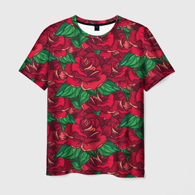 Мужская футболка 3D с принтом Цветы Много Красных Роз в Курске, 100% полиэфир | прямой крой, круглый вырез горловины, длина до линии бедер | flowers | букет | природа | растение | роза | розы | флора | цветы