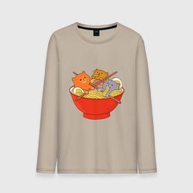 Мужской лонгслив хлопок с принтом THREE CATS EATING NOODLES в Санкт-Петербурге, 100% хлопок |  | Тематика изображения на принте: spaghetti | вкусная | домашние животные | еда | лапша | любимая | спагетти | чашка