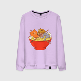 Мужской свитшот хлопок с принтом THREE CATS EATING NOODLES в Кировске, 100% хлопок |  | spaghetti | вкусная | домашние животные | еда | лапша | любимая | спагетти | чашка
