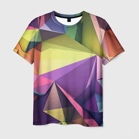 Мужская футболка 3D с принтом Geometric 3 D abstraction   Геометрическая трехмерная абстракция в Тюмени, 100% полиэфир | прямой крой, круглый вырез горловины, длина до линии бедер | 3d | abstraction | color | geometry | triangle | абстракция | геометрия | треугольник | цвет