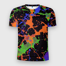 Мужская футболка 3D Slim с принтом Абстрактный пятнистый узор в Санкт-Петербурге, 100% полиэстер с улучшенными характеристиками | приталенный силуэт, круглая горловина, широкие плечи, сужается к линии бедра | abstraction | color | spots | абстракция | краска | пятна | цветной