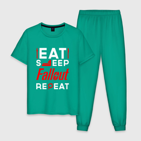 Мужская пижама хлопок с принтом Надпись Eat Sleep Fallout Repeat в Новосибирске, 100% хлопок | брюки и футболка прямого кроя, без карманов, на брюках мягкая резинка на поясе и по низу штанин
 | eat sleep repeat | fallout | logo | игра | игры | лого | логотип | символ | фаллаут