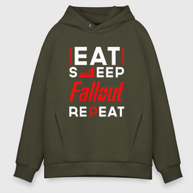 Мужское худи Oversize хлопок с принтом Надпись Eat Sleep Fallout Repeat в Санкт-Петербурге, френч-терри — 70% хлопок, 30% полиэстер. Мягкий теплый начес внутри —100% хлопок | боковые карманы, эластичные манжеты и нижняя кромка, капюшон на магнитной кнопке | eat sleep repeat | fallout | logo | игра | игры | лого | логотип | символ | фаллаут