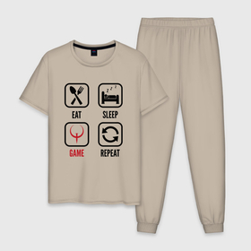 Мужская пижама хлопок с принтом Eat   Sleep   Quake   Repeat , 100% хлопок | брюки и футболка прямого кроя, без карманов, на брюках мягкая резинка на поясе и по низу штанин
 | eat sleep repeat | logo | quake | игра | игры | квейк | лого | логотип | символ