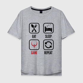 Мужская футболка хлопок Oversize с принтом Eat   Sleep   Quake   Repeat , 100% хлопок | свободный крой, круглый ворот, “спинка” длиннее передней части | eat sleep repeat | logo | quake | игра | игры | квейк | лого | логотип | символ