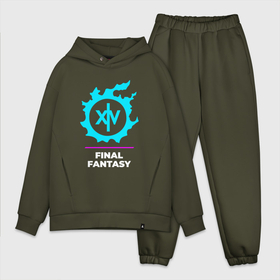 Мужской костюм хлопок OVERSIZE с принтом Символ Final Fantasy в неоновых цветах в Курске,  |  | fantasy | final | final fantasy | logo | neon | игра | игры | лого | логотип | неон | последняя | символ | файнал | фантазия | фентези