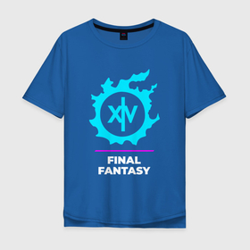 Мужская футболка хлопок Oversize с принтом Символ Final Fantasy в неоновых цветах в Курске, 100% хлопок | свободный крой, круглый ворот, “спинка” длиннее передней части | fantasy | final | final fantasy | logo | neon | игра | игры | лого | логотип | неон | последняя | символ | файнал | фантазия | фентези